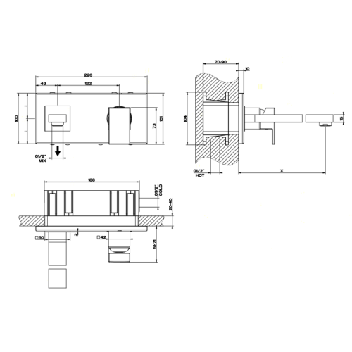 Смеситель для раковины Gessi Rettangolo 44834#031 встраиваемый в стену хром (внешняя часть) - фото 2