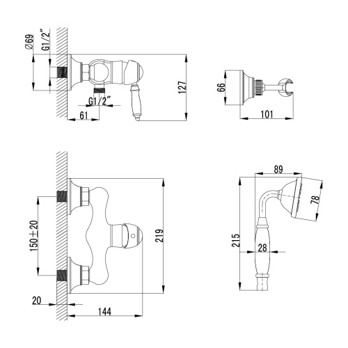 Смеситель для душа LeMark Villa LM4803B настенный бронза - фото 2