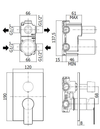 Смеситель для ванны с душем Paffoni Tango TA018CR/M встраиваемый хром