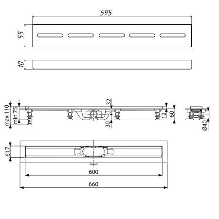 Душевой лоток Timo Eco SP10600-SG10600 65х10 черный