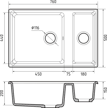 Кухонная мойка Granfest Level LV-760K песочный 76х50 цвет бежевый поверхность матовая