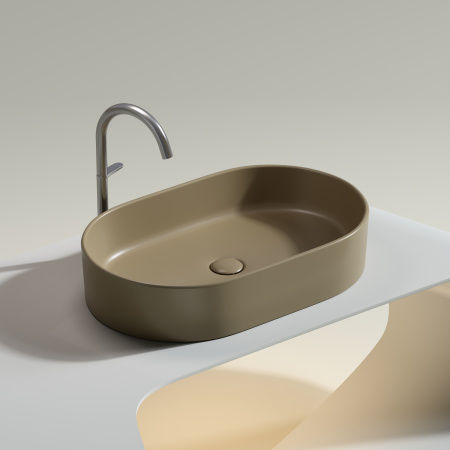 Раковина из сантехнического фарфора Ceramica Nova ELEMENT CN6048MC 61х39 накладная цвет капучино матовый без отверстий под смеситель