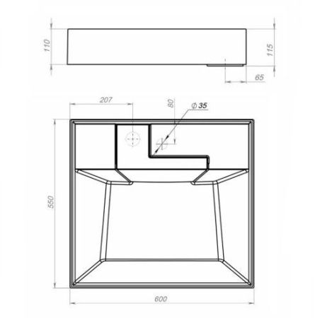 Раковина из искусственного камня Uperwood Top 2091021039 60х60 над стиральной машиной цвет черный