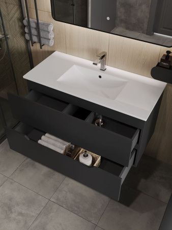 Тумба с раковиной Orange Line Li-100Tub+Ra 100х50 подвесная цвет черный