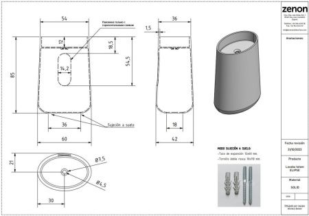 Раковина из искусственного камня Zenon Elipse 4000.000.000.000.39675 50х40 напольная цвет белый