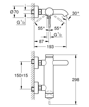 Смеситель Grohe Essence 33624001 настенный хром