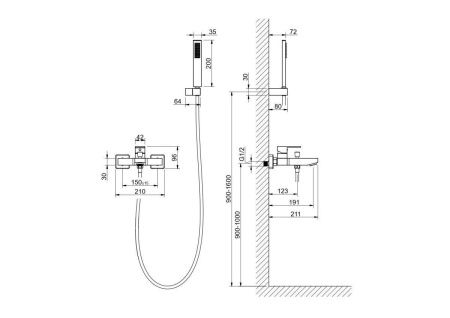Смеситель для ванны Aquatek ЛИБРА AQ1649CR настенный хром