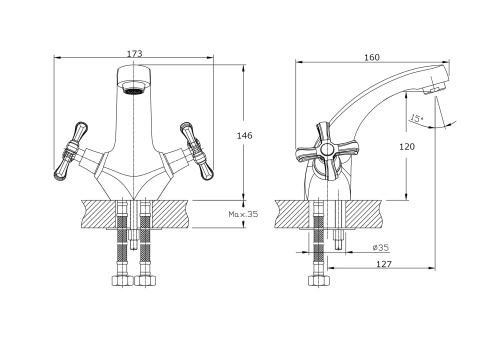 Смеситель Rush Bianki BI7650-11 на раковину хром - фото 2