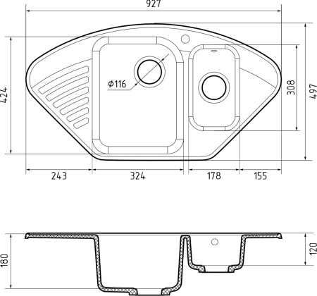 Кухонная мойка Granfest Quarz 14 серый 93х50 цвет серый поверхность матовая