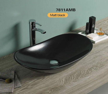 Раковина из санфаянса CeramaLux 7811AMB 62х36 накладная цвет черный матовый
