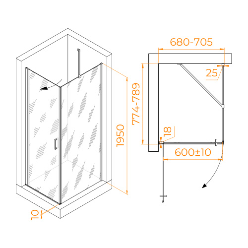 Душевой уголок RGW Leipzig 06123478-11 70х80 стекло прозрачное профиль хром глянцевый без поддона - фото 2