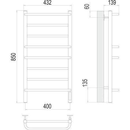 Полотенцесушитель электрический Terminus 4670078531285 45х85 хром