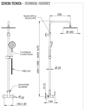 Душевая стойка Remer Energy EY37A8MPUFM25G настенная