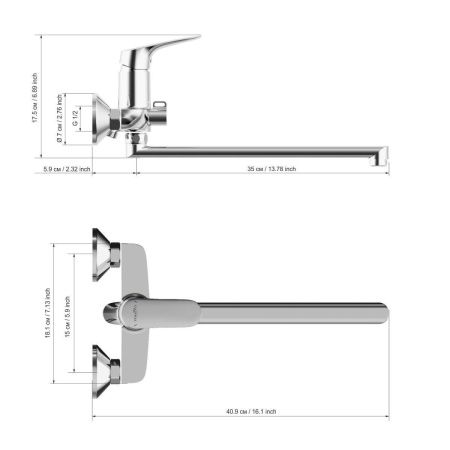 Смеситель для ванны Tokito TAKASE TOK-TAK-1015 настенный хром