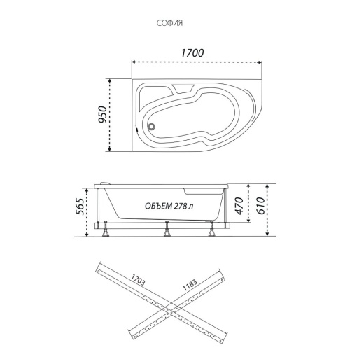 Ванна акриловая Тритон София Щ0000046115 170х95 пристенная ассиметричная без каркаса - фото 3 Ванна акриловая Тритон София Щ0000046115 170х95 пристенная ассиметричная без каркаса - фото 3