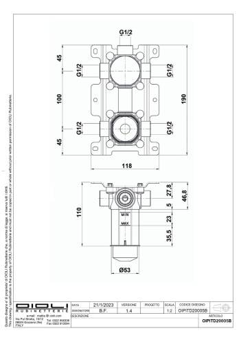 Внутренняя часть встраиваемого смесителя Oioli Universal OIPITD20005B - фото 2