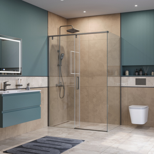 Душевой уголок BelBagno SOFT CLOSE-1 SOFT_CLOSE-1-AH-1-130/80-C-GM 130х80 стекло прозрачное профиль оружейная сталь без поддона - фото 4