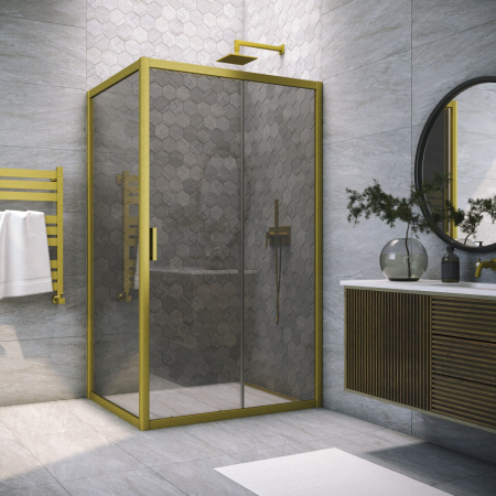 Душевой уголок Vegas-Glass ZP+ZPV TUR+NOVO ZP+ZPV NOVO h2000 165*95 03 07 165х95 стекло тонированное профиль золото матовое без поддона