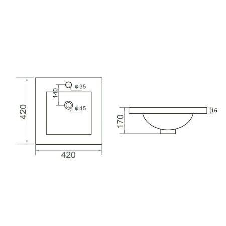 Раковина из сантехнического фарфора Orange B03-410w 40х40 встраиваемая цвет белый