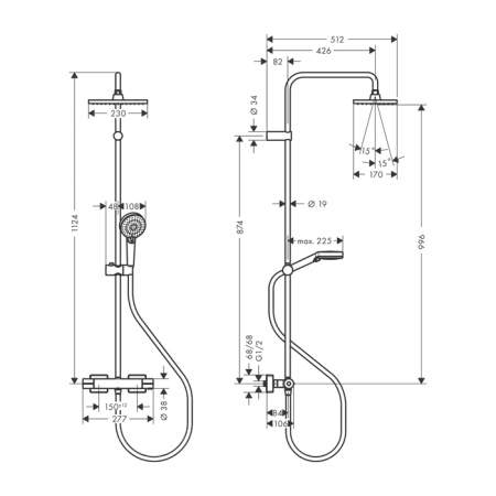 Душевая стойка Hansgrohe Vernis Shape 26319000 настенная цвет хром с термостатом