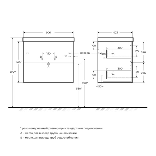 Тумба под раковину BelBagno Due DUE-600-2C-SO-GM-P 61х42х50 - фото 2