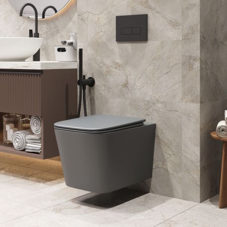 Унитаз подвесной Grossman Торнадо GR-4404GMSQ серый с сиденьем микролифт безободковый смыв торнадо