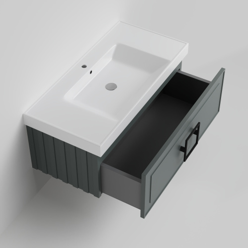 Тумба с раковиной La Fenice CUBO NFNC-01-CUB-G-100-3-100 101х36х49 подвесная цвет серо-зеленый - фото 2