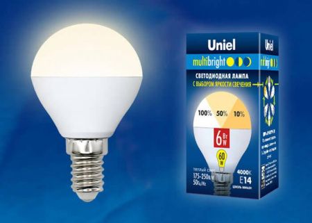 Лампа светодиодная Uniel Multibright C (Мултибригхт Ц) LED-C37-6W/WW/E14/FR/MB PLM11WH картон