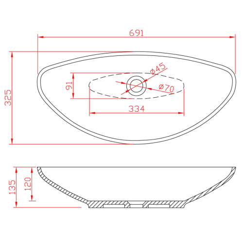 Раковина из искусственного камня MonteBianco Gondola 13042 69х33 встраиваемая цвет белый матовый без отверстий под смеситель - фото 5