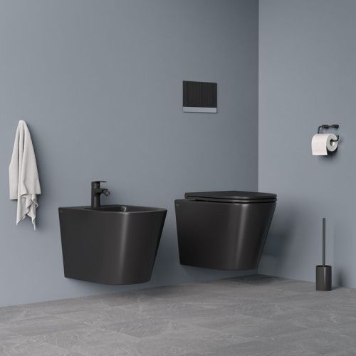 Унитаз подвесной IDDIS Calipso CALR3BMi73 черный с сиденьем микролифт безободковый каскадный смыв - фото 5