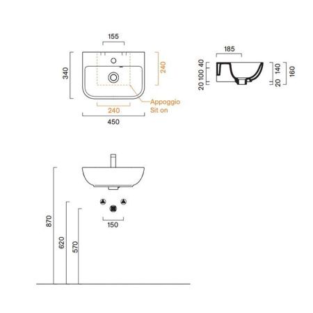 Раковина керамическая Catalano Italy 720451001 50 см подвесная цвет белый 1 отверстие под смеситель