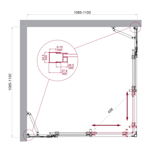 Душевой уголок BelBagno LUCE LUCE-A-22-90+20-P-Cr 110х110 стекло рифленое профиль хром глянцевый без поддона - фото 2