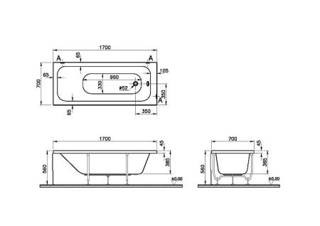 Ванна акриловая Vitra Optimum Neo 64530001000 170х70 пристенная прямоугольная без ножек