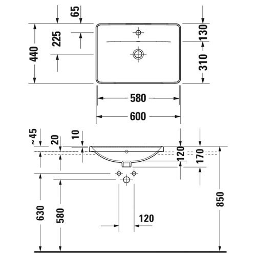 Раковина Duravit D-Neo 60 см 357600027 встраиваемая цвет белый - фото 2