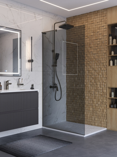 Душевая перегородка BelBagno UNO UNO-L-1-TB-100-GR-GM 100х200 стекло тонированное профиль оружейная сталь - фото 2
