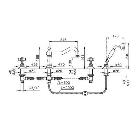 Смеситель Nicolazzi X-Steel 316 1449CR78 на борт ванны хром