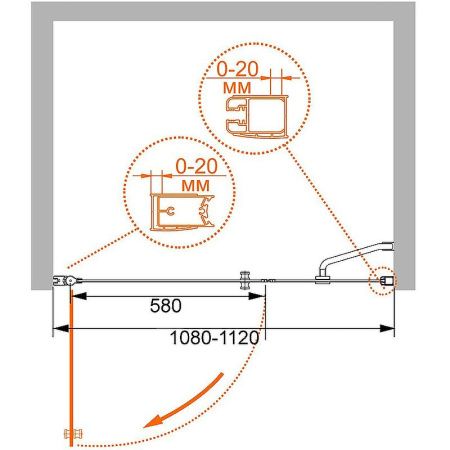 Душевая дверь Cezares ELENA ELENA-W-B-11-40+70-P-Cr-L 110х195 стекло рифленое профиль хром