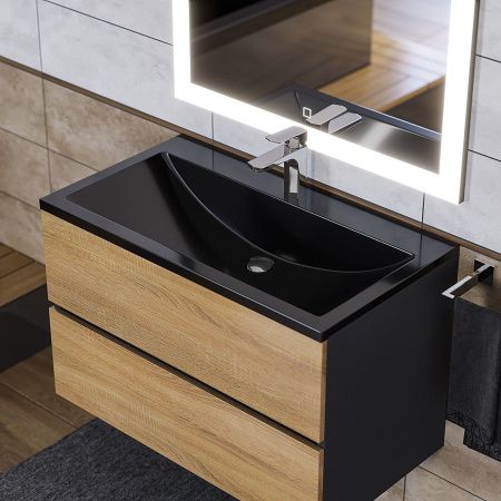 Раковина из искусственного камня Uperwood Self 4538341202 80х50 полувстраиваемая цвет черный