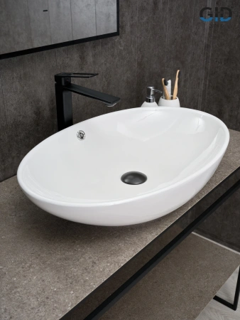 Раковина керамическая Gid Lago 51207 60х40 накладная цвет белый без отверстий под смеситель