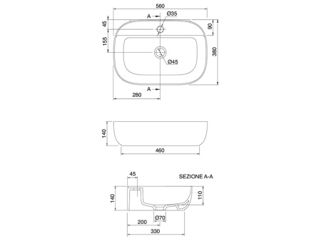 Раковина из санфаянса Scarabeo Glam 1802 56х38 накладная цвет белый