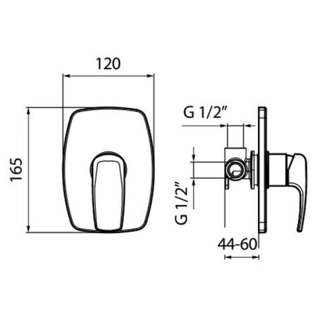 Смеситель для ванны и душа Webert Kimono KI880101015 встраиваемый в стену хром