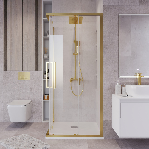 Душевой уголок Grossman Cosmo 300.K33.02.8080.32.00 80х80 стекло прозрачное профиль золото матовое - фото 4