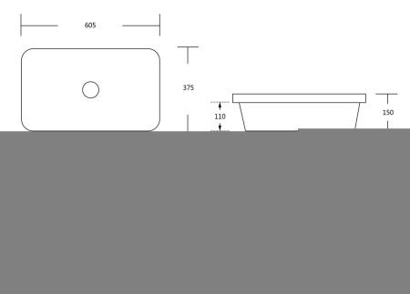 Раковина из сантехнического фарфора Milleau MIEL MU0042A-GW 60х40 встраиваемая цвет белый без отверстий под смеситель