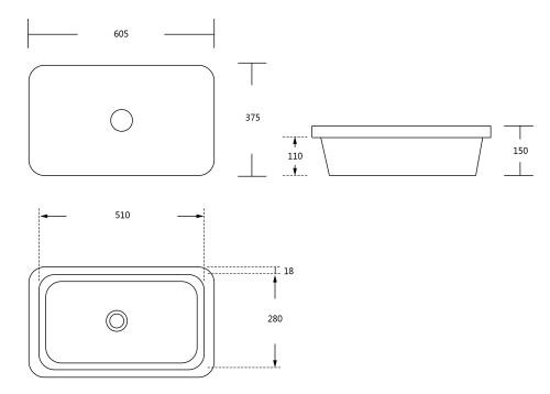 Раковина из сантехнического фарфора MILLEAU MIEL MU0042A-GW 61х38 встраиваемая цвет белый глянцевый без отверстий под смеситель - фото 2