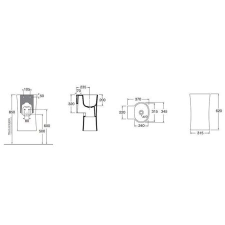 Раковина керамическая Azzurra NATIVO LALS035370N0CA 40 см подвесная цвет серый без отверстий под смеситель