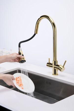 Смеситель для кухни Paulmark LANGE La214212-G на мойку золото