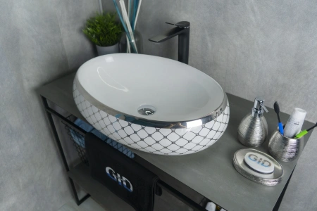 Раковина керамическая Gid Lago 52201 60х40 накладная цвет белый/хром без отверстий под смеситель