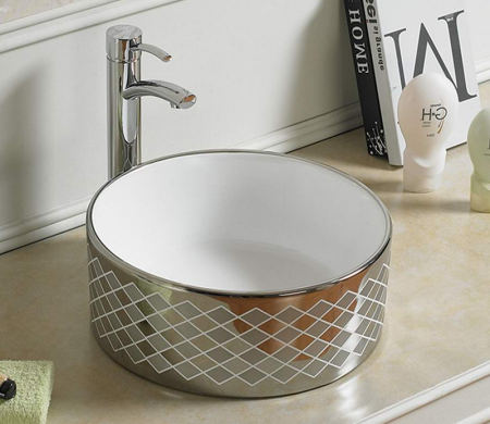 Раковина из сантехнического фаянса CeramaLux 7078ASP 40х40 накладная цвет хром без отверстий под смеситель