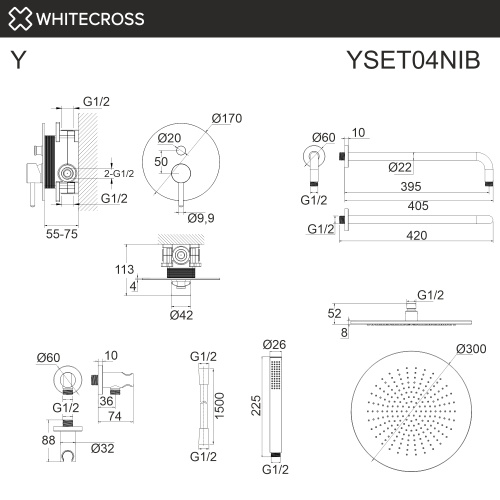 Душевая система Whitecross Y brushed nickel YSET04NIB встраиваемая - фото 3