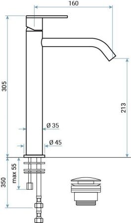 Смеситель для раковины Emmevi Filoinox 85003BIG/IN на столешницу никель